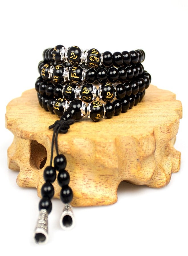 PWMENLK 6mm 108 Mala Beads Bracelet Meditation Necklace Obsidian Beaded Prayer Buddhist Healing Stone Tiger Eye Jewelry(om mani Padme hum) - Image 2